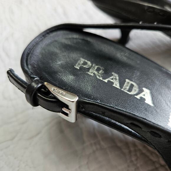 Y2k Prada Slingback Kitten Heels Buckle Detail Pointed Toe Vintage - Size 37 - Picture 8 of 8
